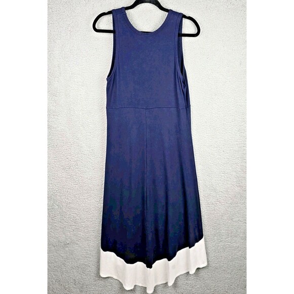 Karen Kane Tank Dress XL Blue White Colorblock Rayon Sleeveless High Low Resort - Picture 3 of 12